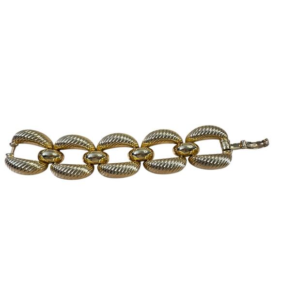 Vintage Christian Dior Bracelet Designer Gold Tone Bubble Textured Panel Germany - Picture 2 of 13